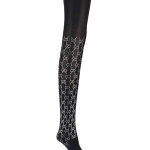 Gucci Black Logo Patterned Hosiery Socks and Tights